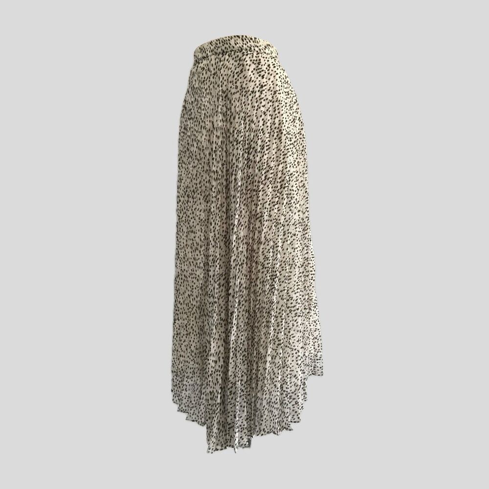 Chaps Ivory Neutral Polka Dot Pleated Chiffon Ethereal Midi Skirt Womens Size S
